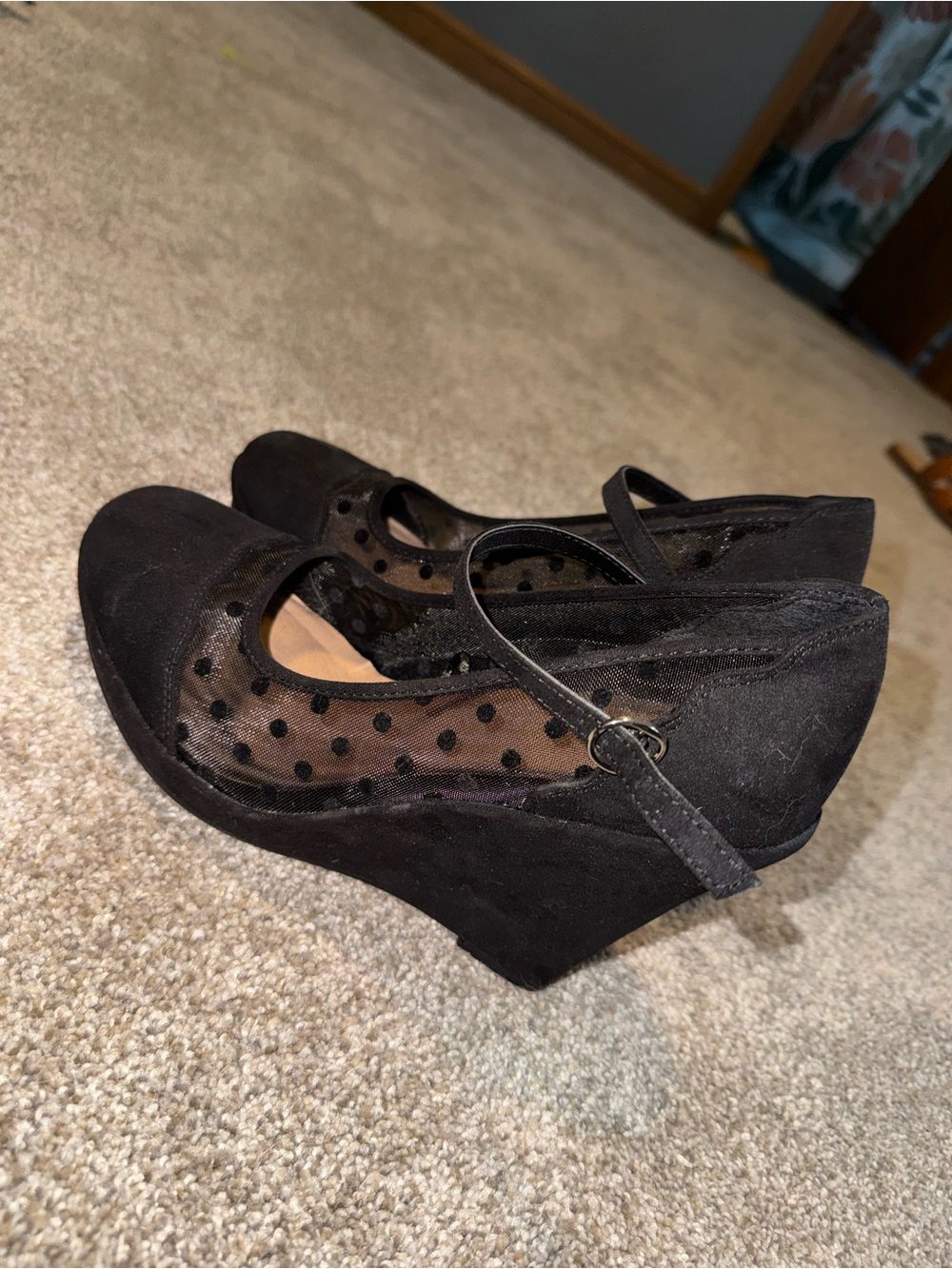 Torrid Black Polka Dot Mesh Wedge Heels